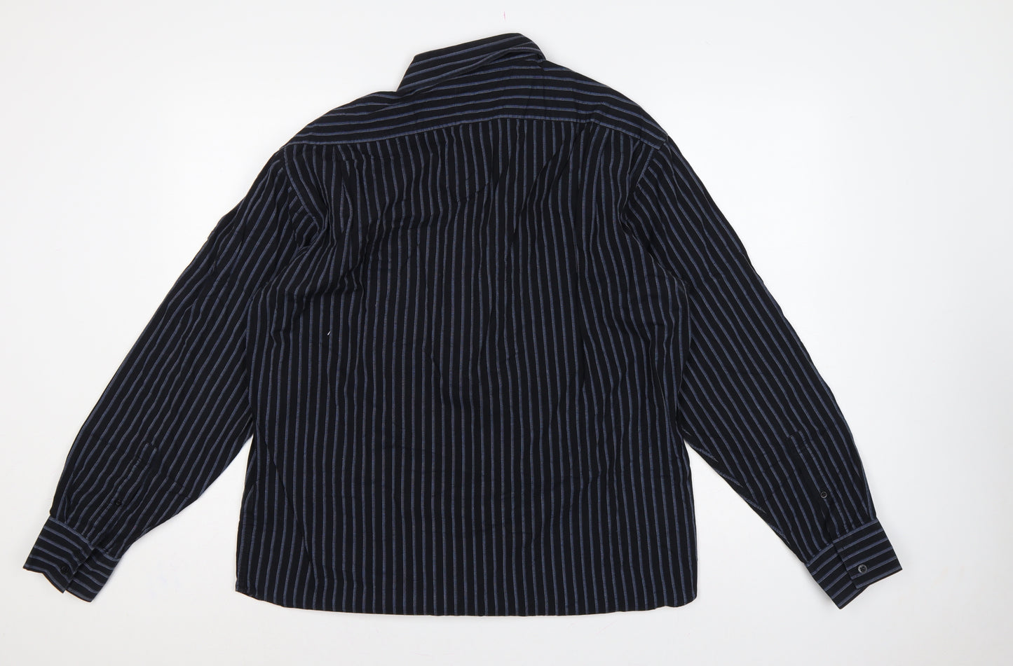 Yves Saint Laurent Men Black Blue Striped Cotton Long Sleeve Shirt L