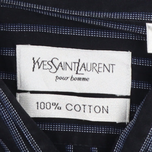 Yves Saint Laurent Men Black Blue Striped Cotton Long Sleeve Shirt L