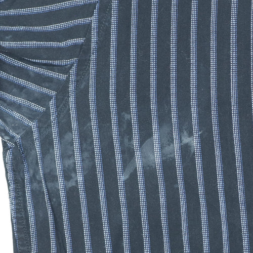 Yves Saint Laurent Men Black Blue Striped Cotton Long Sleeve Shirt L
