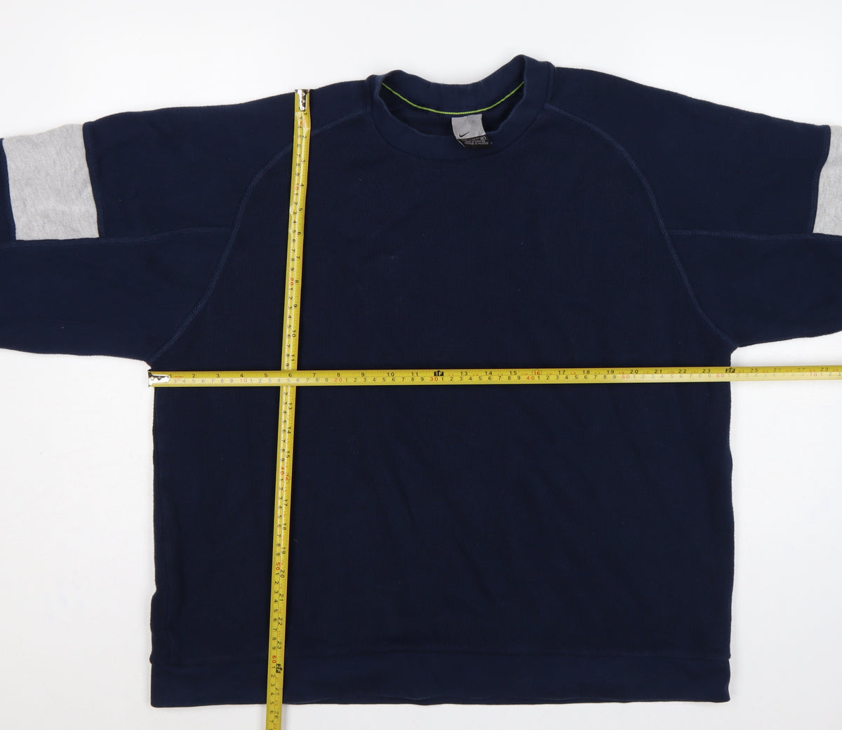 Nike Men’s Blue Grey Striped Sleeve Crew Neck Pullover Sweatshirt XL