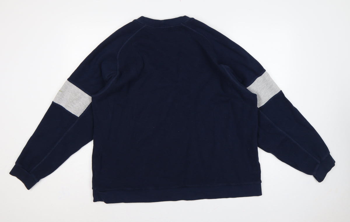 Nike Men’s Blue Grey Striped Sleeve Crew Neck Pullover Sweatshirt XL