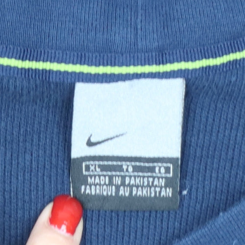 Nike Men’s Blue Grey Striped Sleeve Crew Neck Pullover Sweatshirt XL
