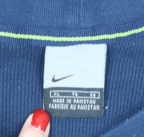 Nike Men’s Blue Grey Striped Sleeve Crew Neck Pullover Sweatshirt XL