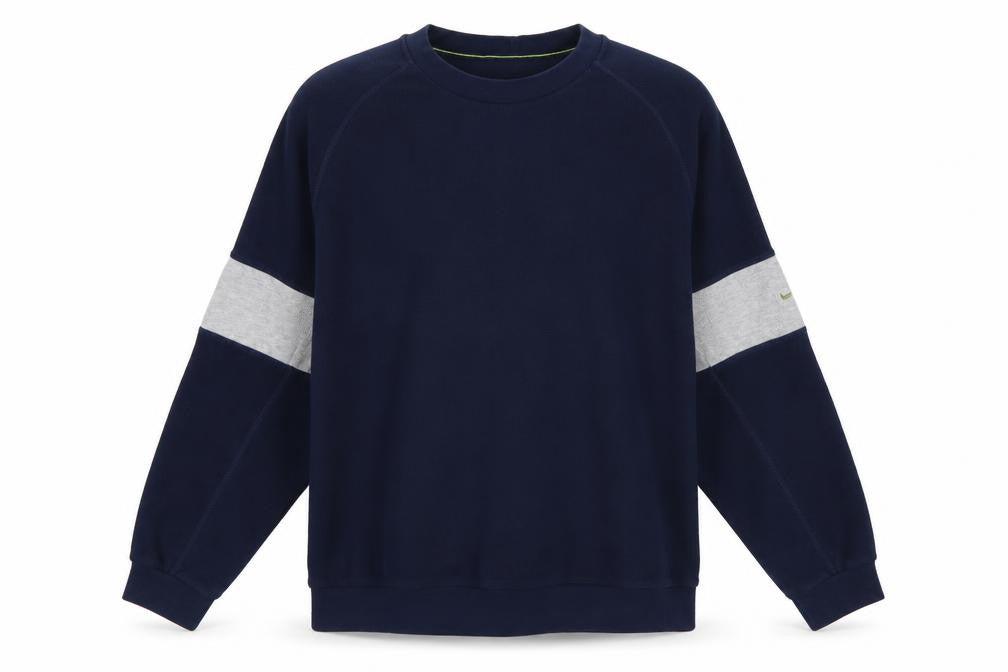 Nike Men’s Blue Grey Striped Sleeve Crew Neck Pullover Sweatshirt XL