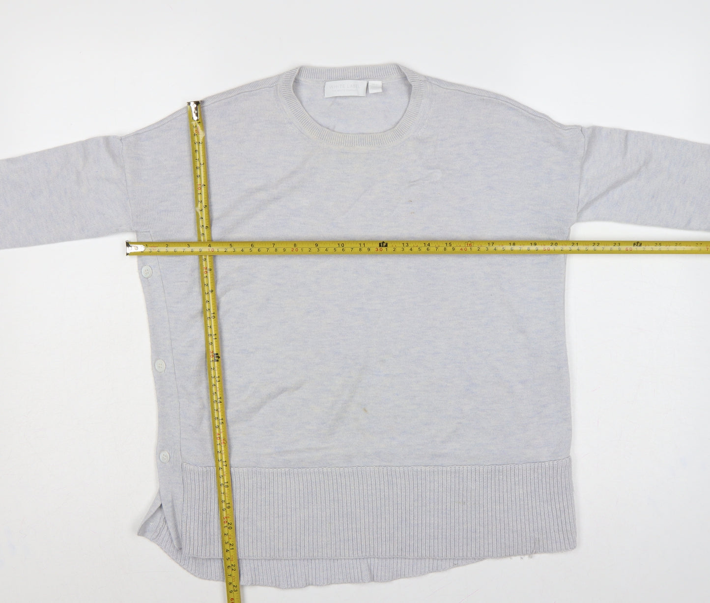 White Label Women’s Grey UK 6 Crew Neck Side Button Knit Jumper