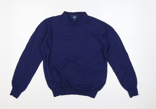 Moss 1851 Men's Blue M Merino Wool Blend Mock Neck Pullover Jumper