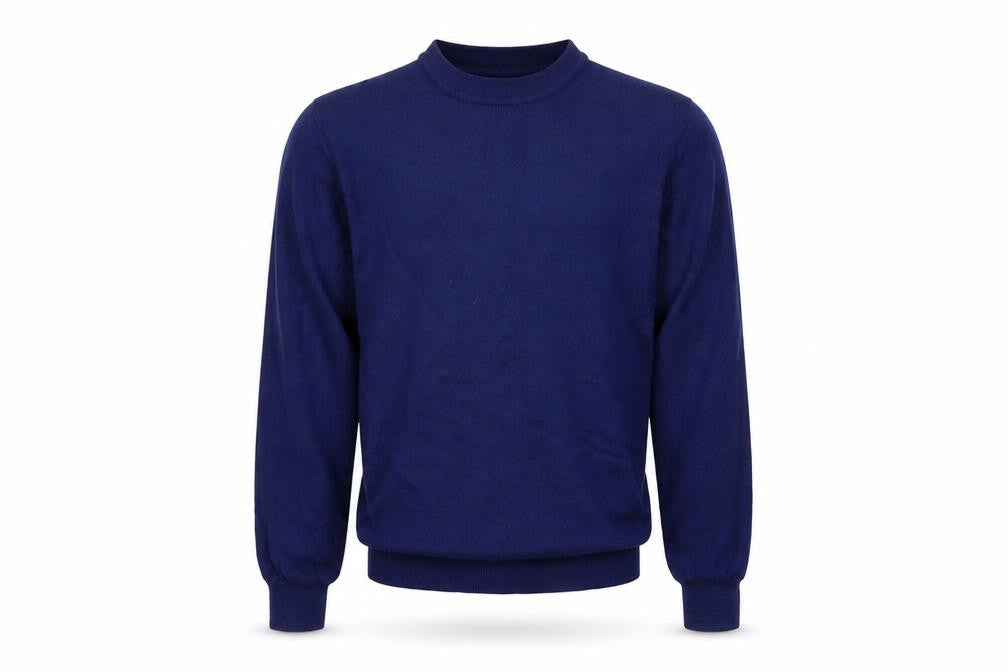 Front view of Moss 1851 Men's Blue M Merino Wool Blend Mock Neck jumper