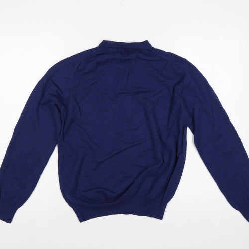 Moss 1851 Men's Blue M Merino Wool Blend Mock Neck Pullover Jumper