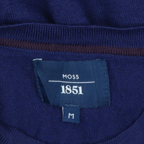Moss 1851 Men's Blue M Merino Wool Blend Mock Neck Pullover Jumper