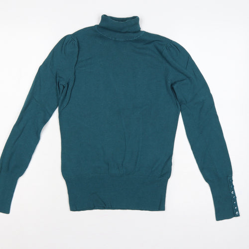 Wallis Women’s Teal Blue UK 8 Roll Neck Puff Sleeve Knit Jumper
