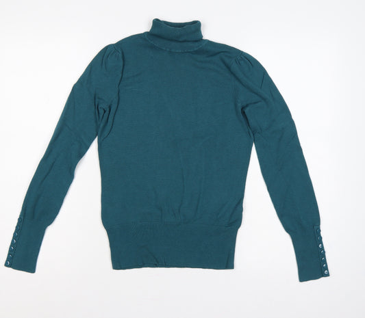 Wallis Women’s Teal Blue UK 8 Roll Neck Puff Sleeve Knit Jumper