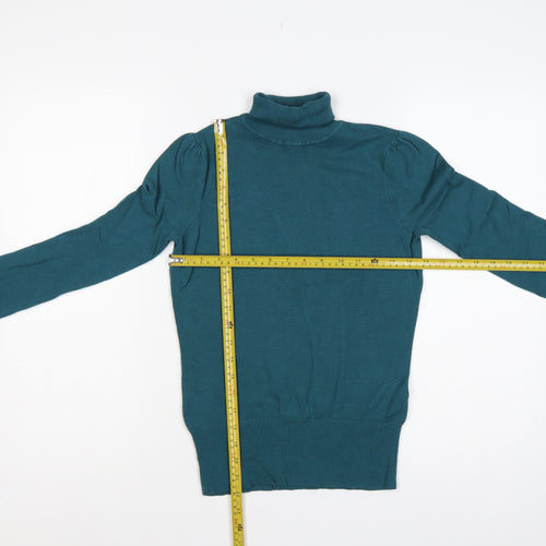 Wallis Women’s Teal Blue UK 8 Roll Neck Puff Sleeve Knit Jumper