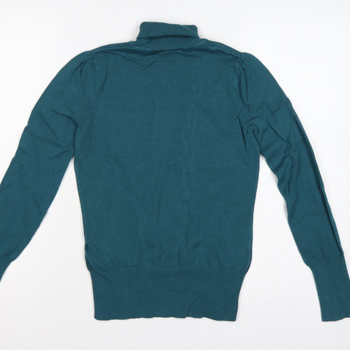 Wallis Women’s Teal Blue UK 8 Roll Neck Puff Sleeve Knit Jumper