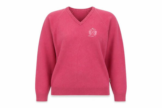 Glenmuir Women’s Pink M V-Neck Golf Embroidered Knit Jumper