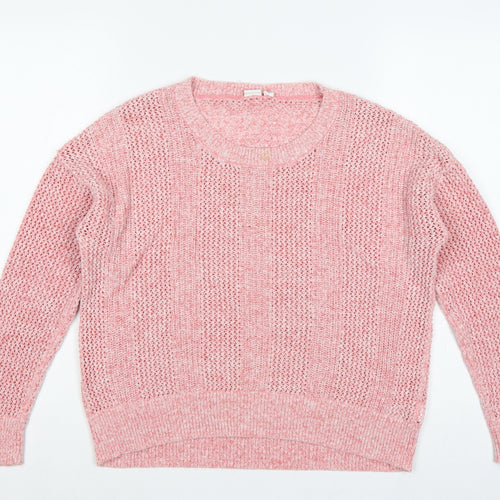 GAP Women Pink L Open Knit Crew Neck Long Sleeve Pullover Jumper