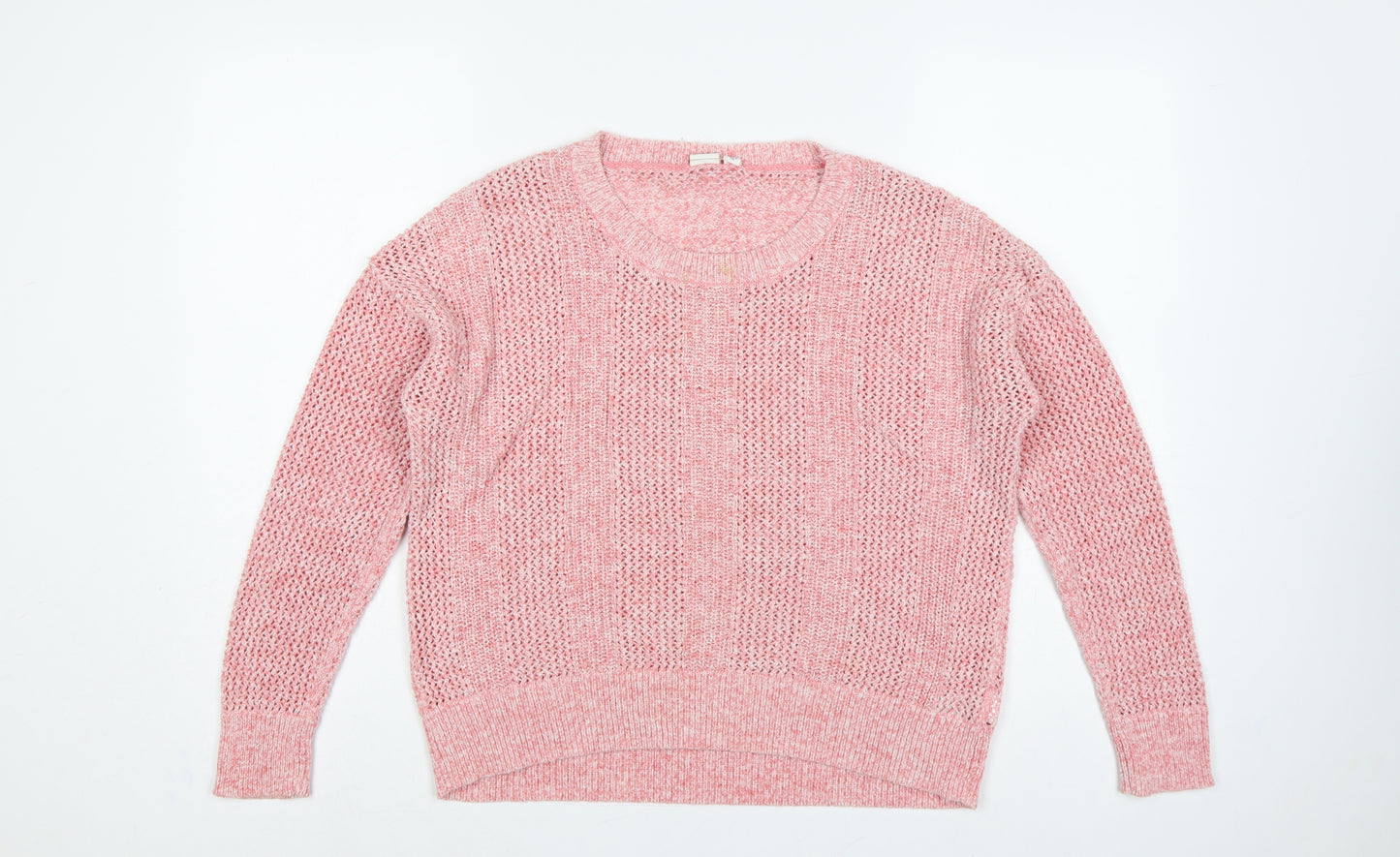GAP Women Pink L Open Knit Crew Neck Long Sleeve Pullover Jumper