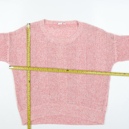 GAP Women Pink L Open Knit Crew Neck Long Sleeve Pullover Jumper