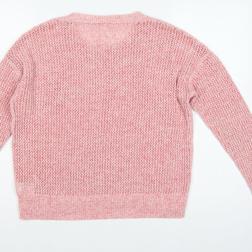 GAP Women Pink L Open Knit Crew Neck Long Sleeve Pullover Jumper