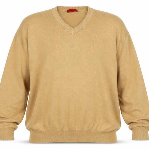 Fabicci Men’s Beige 3XL V-Neck Wool Blend Pullover Jumper