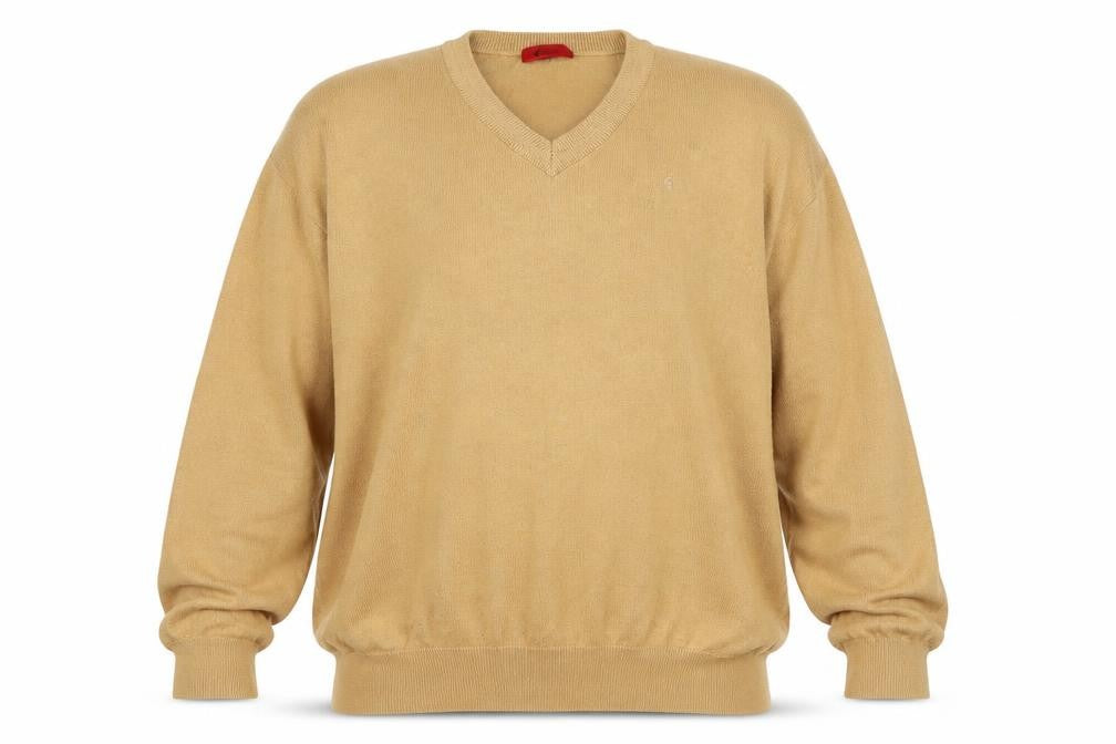 Fabicci Men’s Beige 3XL V-Neck Wool Blend Pullover Jumper