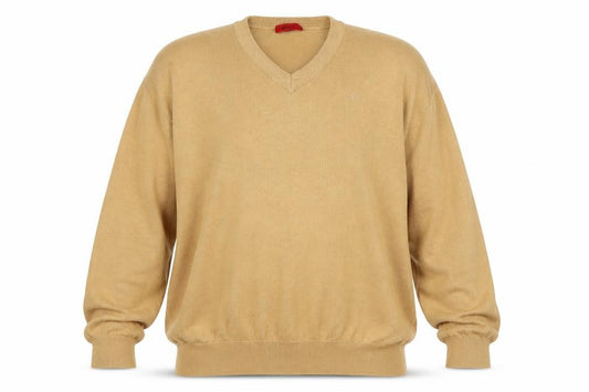 Fabicci Men’s Beige 3XL V-Neck Wool Blend Pullover Jumper