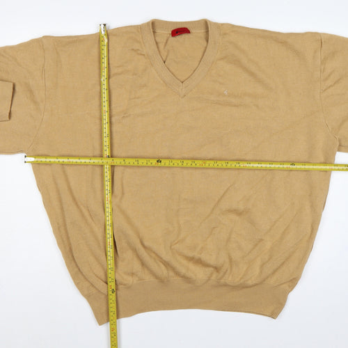 Fabicci Men’s Beige 3XL V-Neck Wool Blend Pullover Jumper