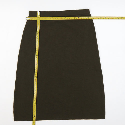 St Michael Women Brown UK 12 Wool Blend Knit Pencil Knee Skirt