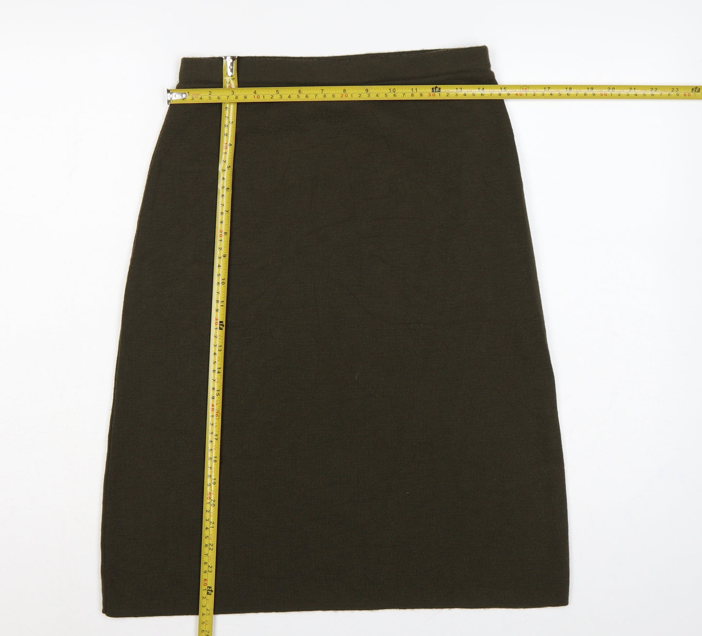 St Michael Women Brown UK 12 Wool Blend Knit Pencil Knee Skirt