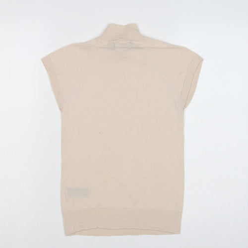Karen Millen Women Beige S 100% Wool High Neck Sleeveless Tunic Jumper