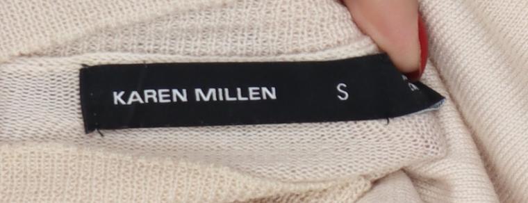 Karen Millen Women Beige S 100% Wool High Neck Sleeveless Tunic Jumper