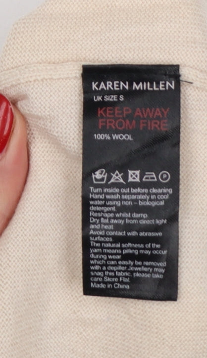 Karen Millen Women Beige S 100% Wool High Neck Sleeveless Tunic Jumper