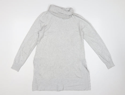 Cavus Women Grey S Roll Neck Long Sleeve Knit Tunic Jumper