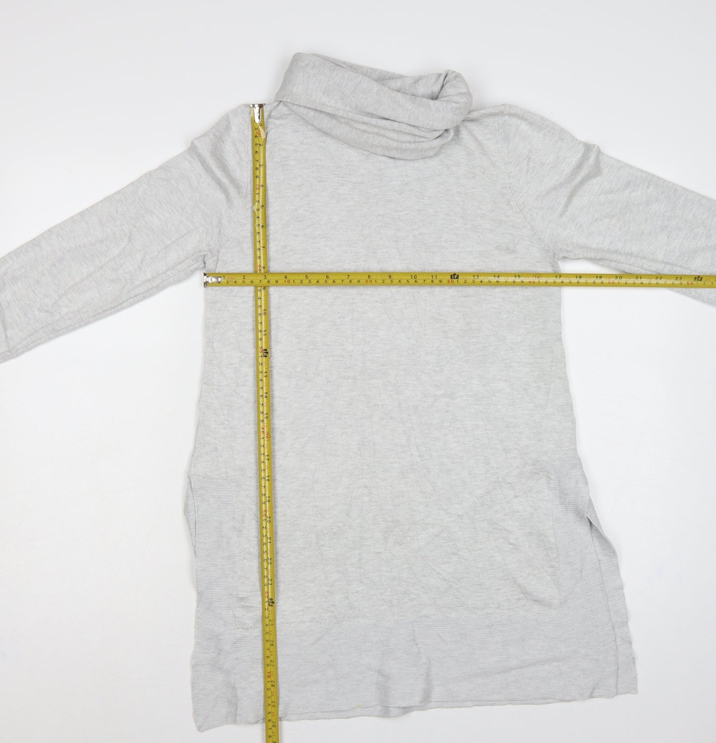 Cavus Women Grey S Roll Neck Long Sleeve Knit Tunic Jumper