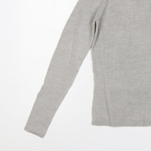 Brave Soul Women Grey M Ribbed High Neck Slim Fit Pullover Jumper