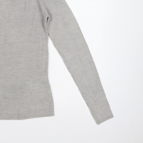Brave Soul Women Grey M Ribbed High Neck Slim Fit Pullover Jumper