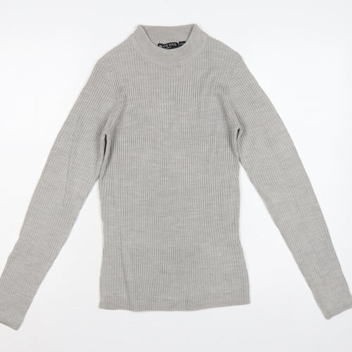 Brave Soul Women Grey M Ribbed High Neck Slim Fit Pullover Jumper
