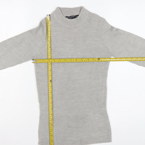 Brave Soul Women Grey M Ribbed High Neck Slim Fit Pullover Jumper