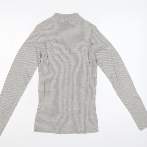 Brave Soul Women Grey M Ribbed High Neck Slim Fit Pullover Jumper