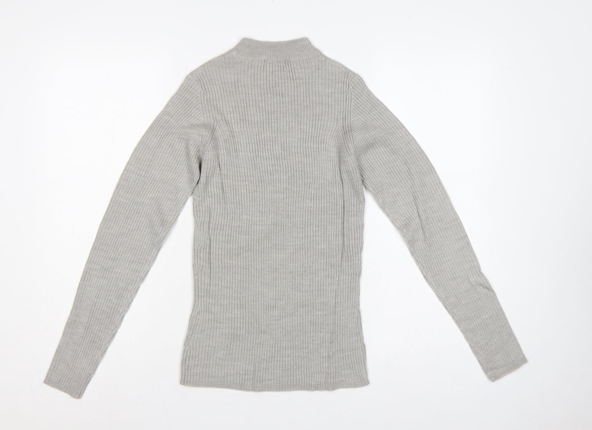 Brave Soul Women Grey M Ribbed High Neck Slim Fit Pullover Jumper