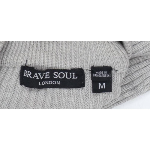 Brave Soul Women Grey M Ribbed High Neck Slim Fit Pullover Jumper