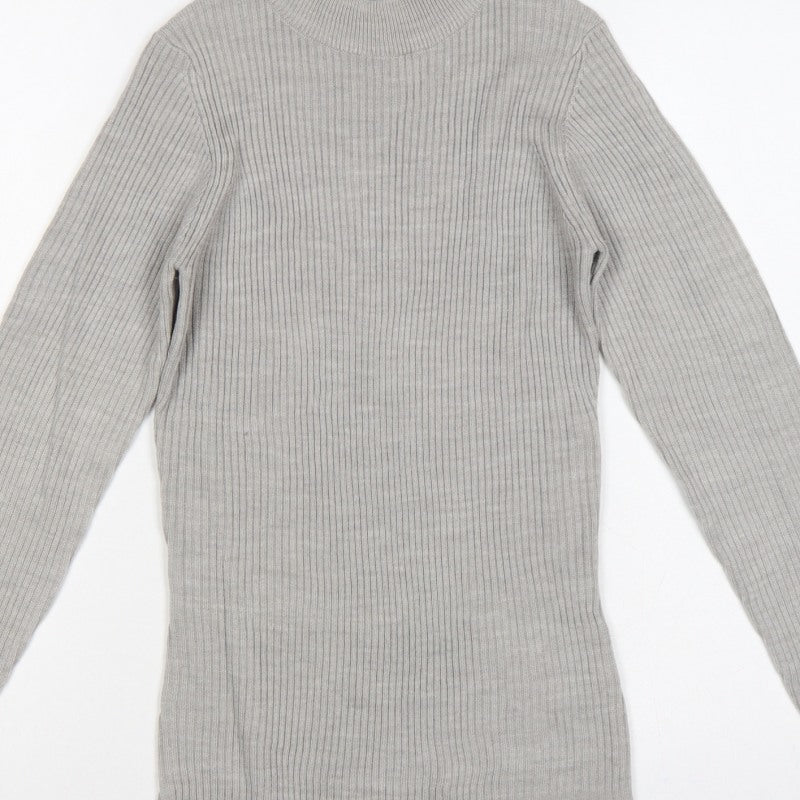 Brave Soul Women Grey M Ribbed High Neck Slim Fit Pullover Jumper
