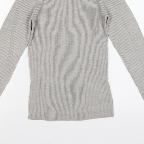 Brave Soul Women Grey M Ribbed High Neck Slim Fit Pullover Jumper