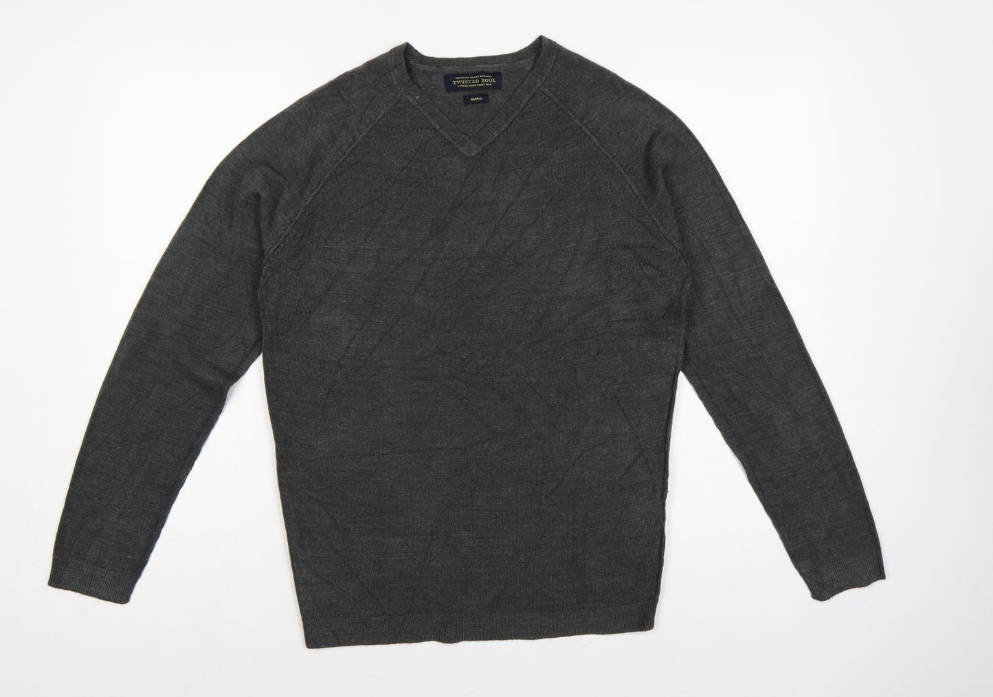 Twisted Soul Men’s Grey Small V-Neck Knit Pullover Jumper