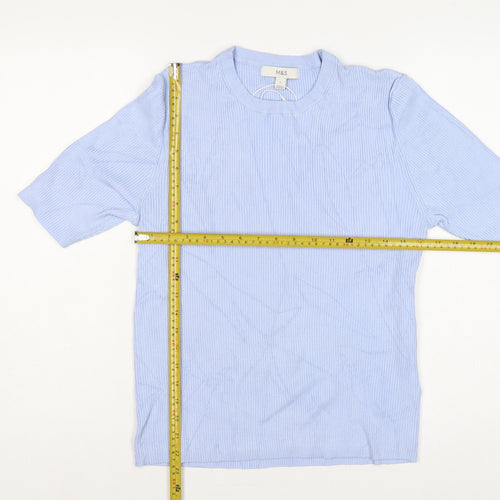 Marks and Spencer Women Blue L Ribbed Knit Short Sleeve Jumper