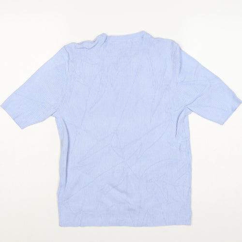 Marks and Spencer Women Blue L Ribbed Knit Short Sleeve Jumper