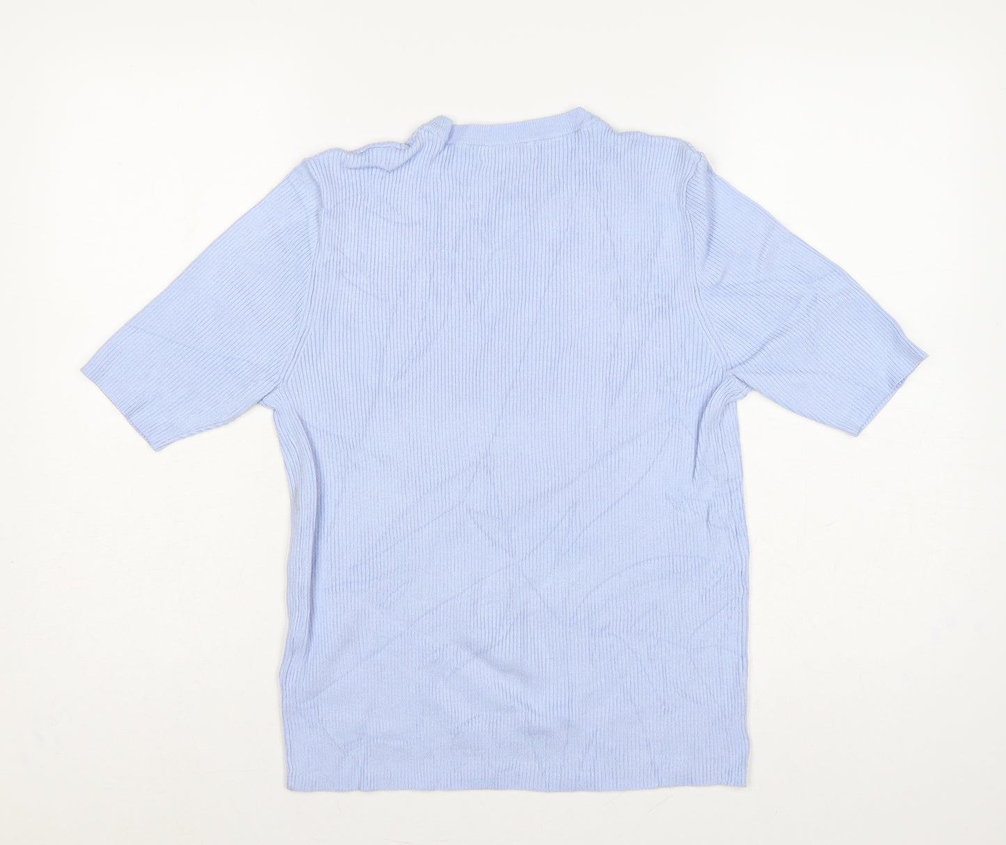Marks and Spencer Women Blue L Ribbed Knit Short Sleeve Jumper