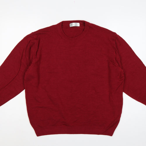 Marks and Spencer Men Red L Lambswool Crew Neck Pullover Jumper Vintage