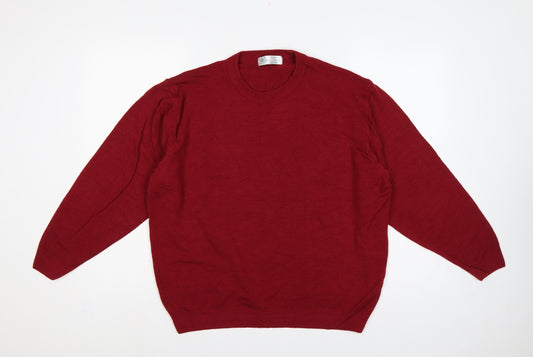 Marks and Spencer Men Red L Lambswool Crew Neck Pullover Jumper Vintage