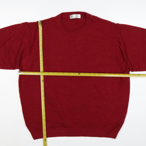 Marks and Spencer Men Red L Lambswool Crew Neck Pullover Jumper Vintage