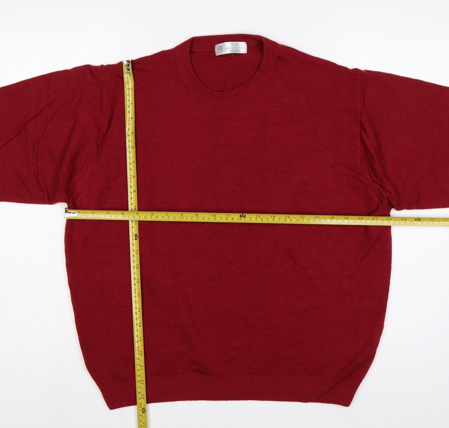 Marks and Spencer Men Red L Lambswool Crew Neck Pullover Jumper Vintage